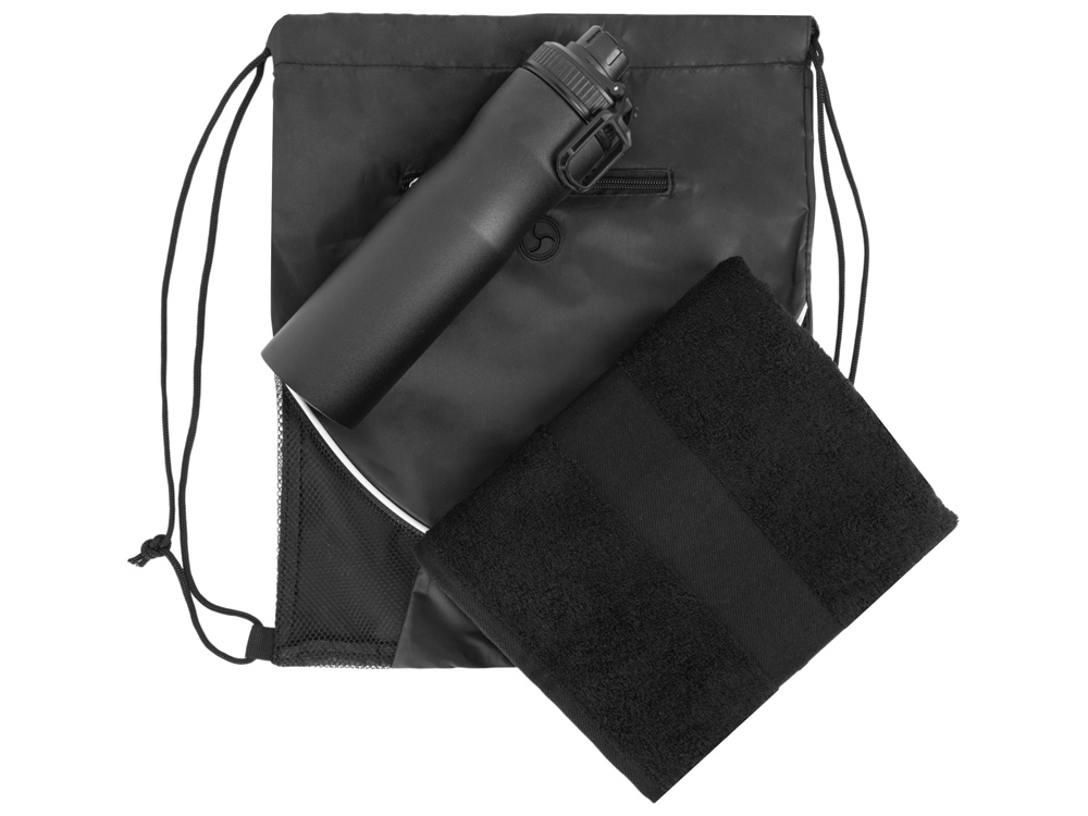 Спортивный набор со стальной бутылкой и полотенцем Advanced, черный-1