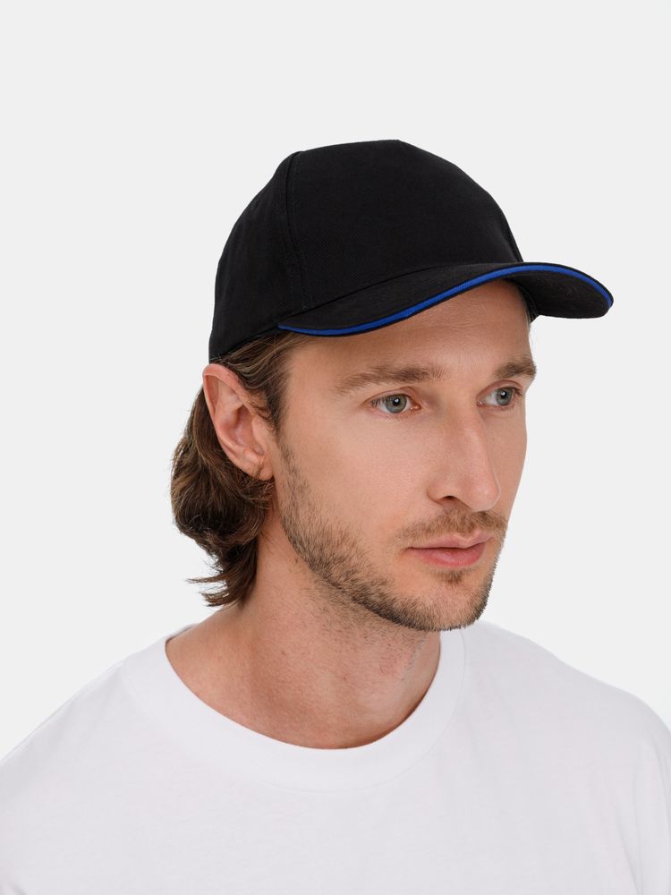 Бейсболка Long Beach, черная с ярко-синим-6