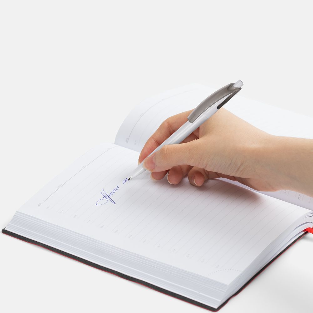 Ручка шариковая Bento, белая с серым-2