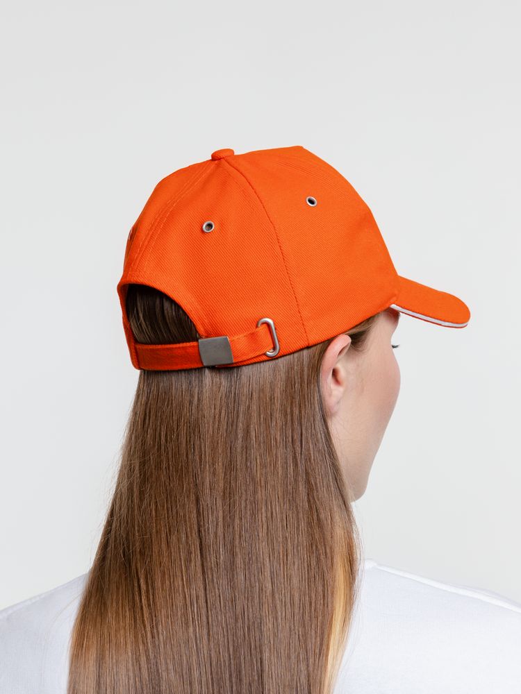 Бейсболка Classic, оранжевая с белым кантом-4