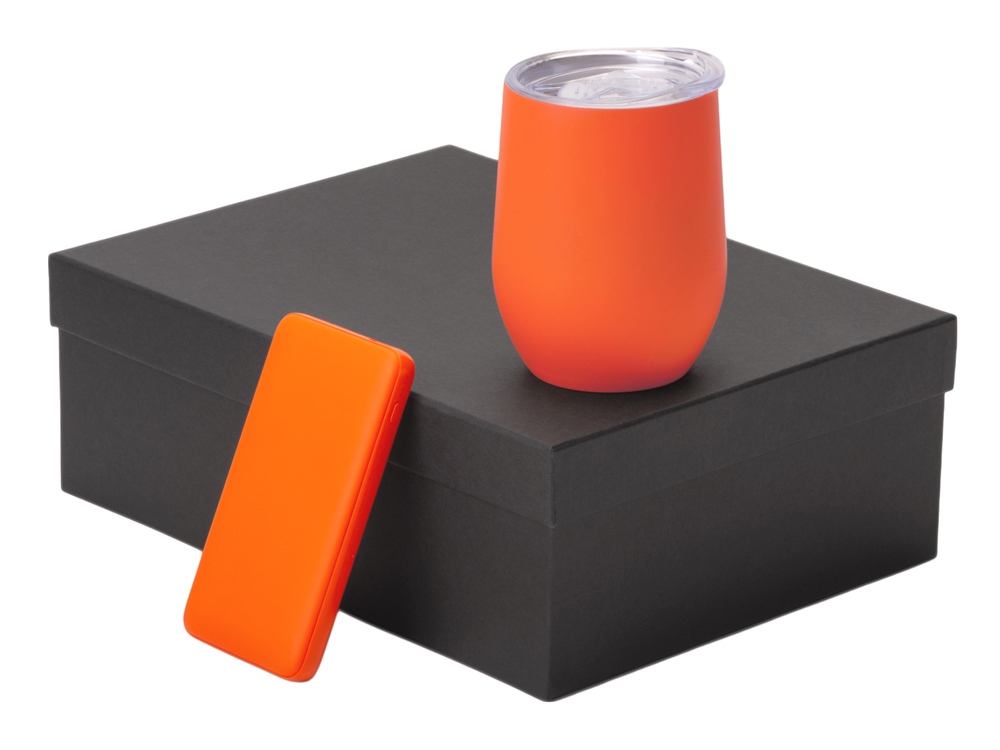 Подарочный набор с термокружкой и повербанком С2, 10000 mAh, оранжевый-0