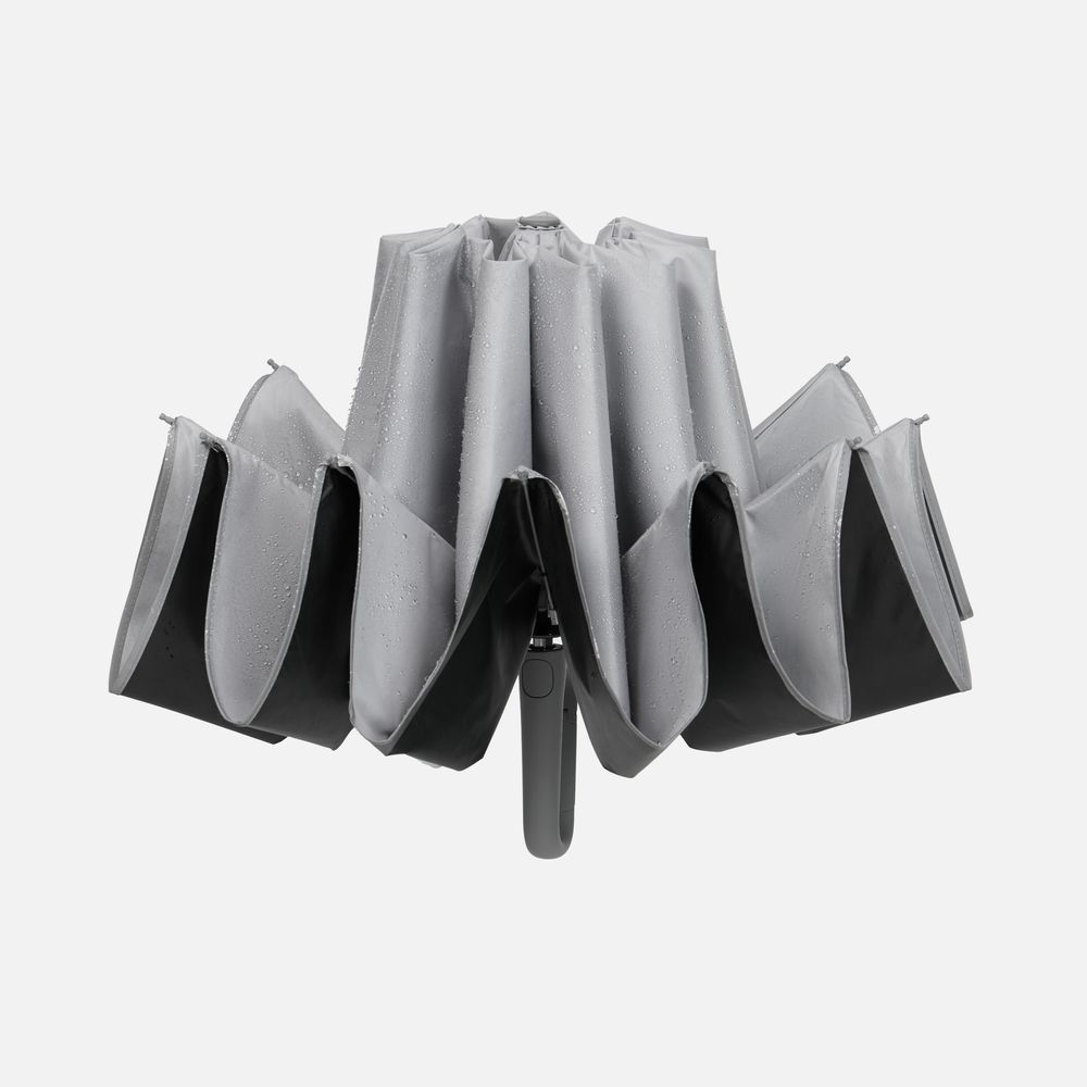 Зонт обратного сложения с ручкой-карабином Foldberry, серый-3