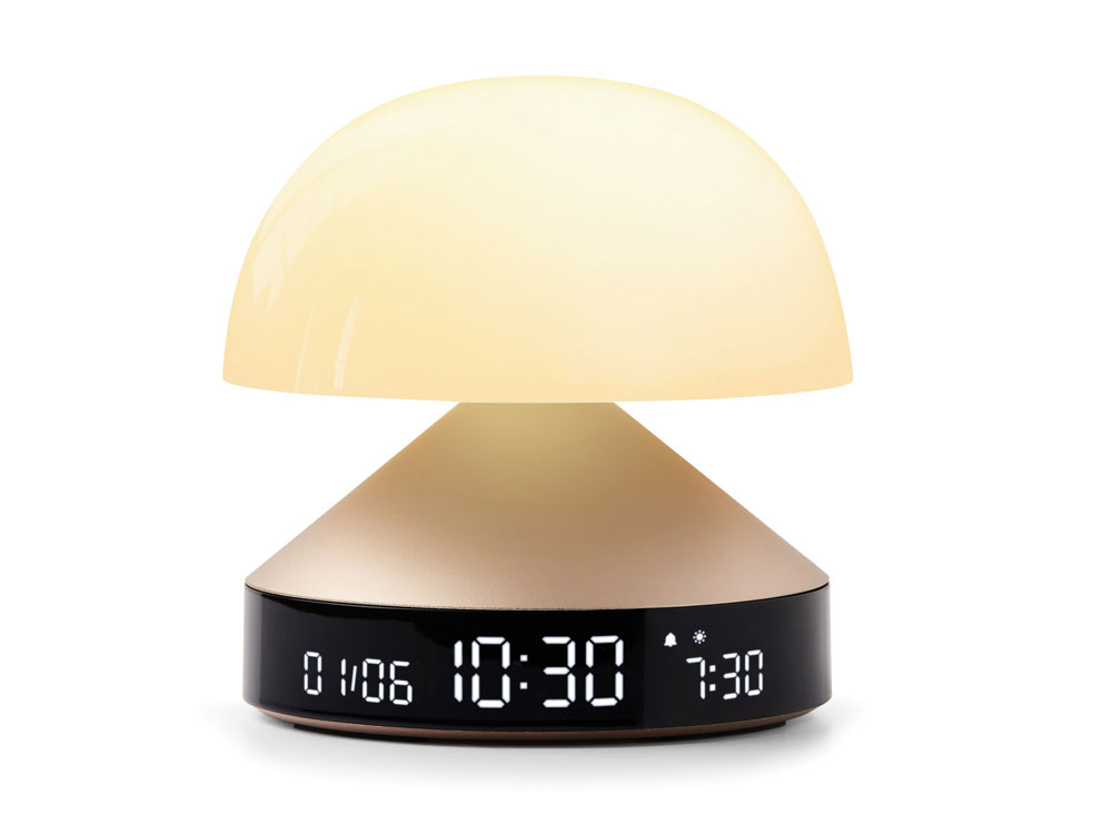 Светильник с часами и световым будильником Mina Sunrise, золотистый-2