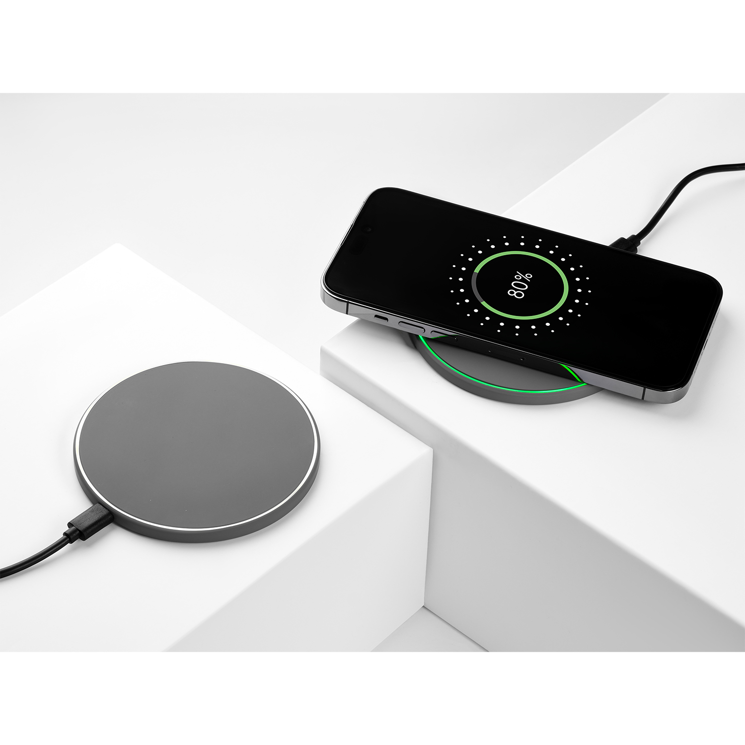Беспроводное зарядное устройство с подсветкой 15W Аурис (Auris), серое-7
