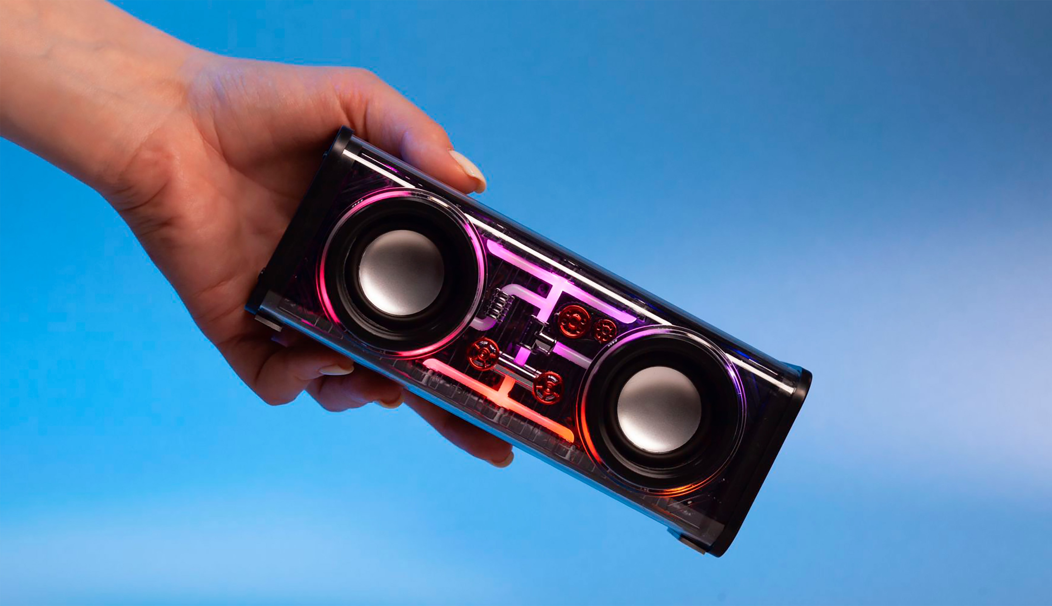 Bluetooth колонка "Buzz Light" 10Вт (2х5Вт) с разноцветной подсветкой-эквалайзером и прозрачным корпусом-1