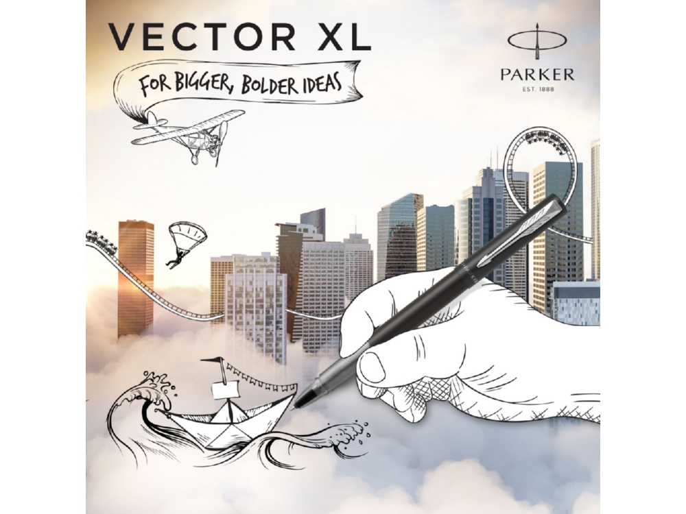 Ручка-роллер Parker Vector XL Black CT, стержень: F, цвет чернил:black, в подарочной упаковке-14