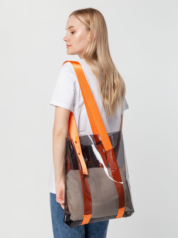 Шопер Clear Fest, прозрачный серый с оранжевыми ручками-2