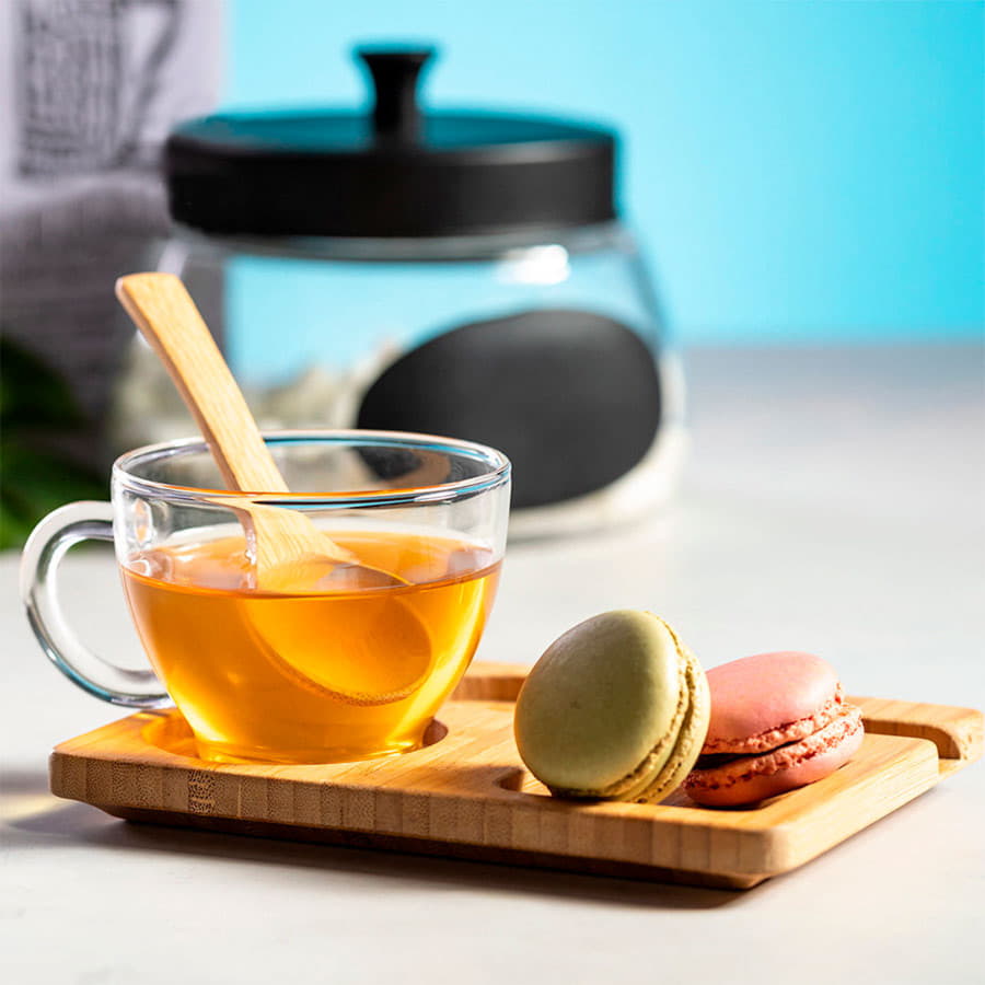 Чашка с ложкой на  подставке MORKE 180мл,16,4х8х12,3 см, боросиликатное стекло, бамбук, прозрачный-4