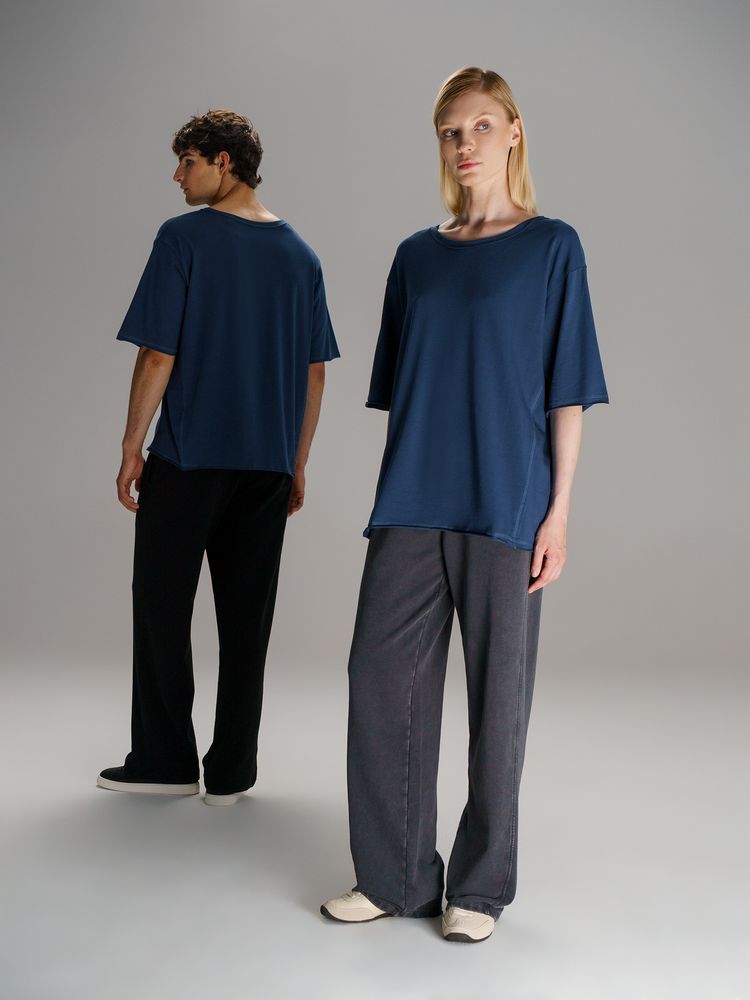 Футболка оверсайз унисекс Vozduh, темно-синяя-6