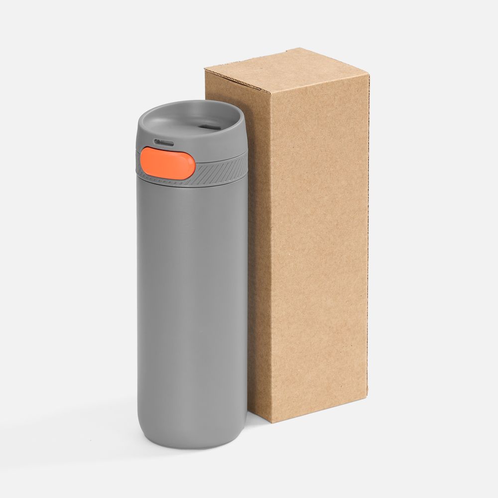 Термостакан X1 с цветной кнопкой, серый с оранжевым-3