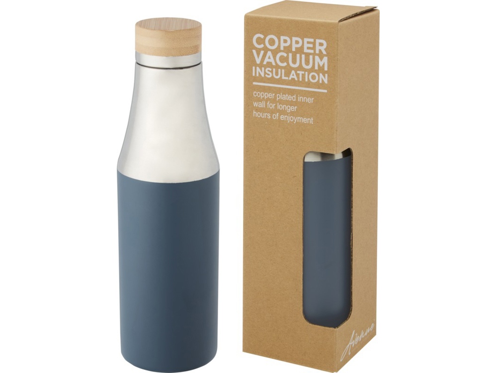 Hulan Бутылка объемом 540 мл с вакуумной изоляцией из меди и бамбуковой крышкой, синий-0