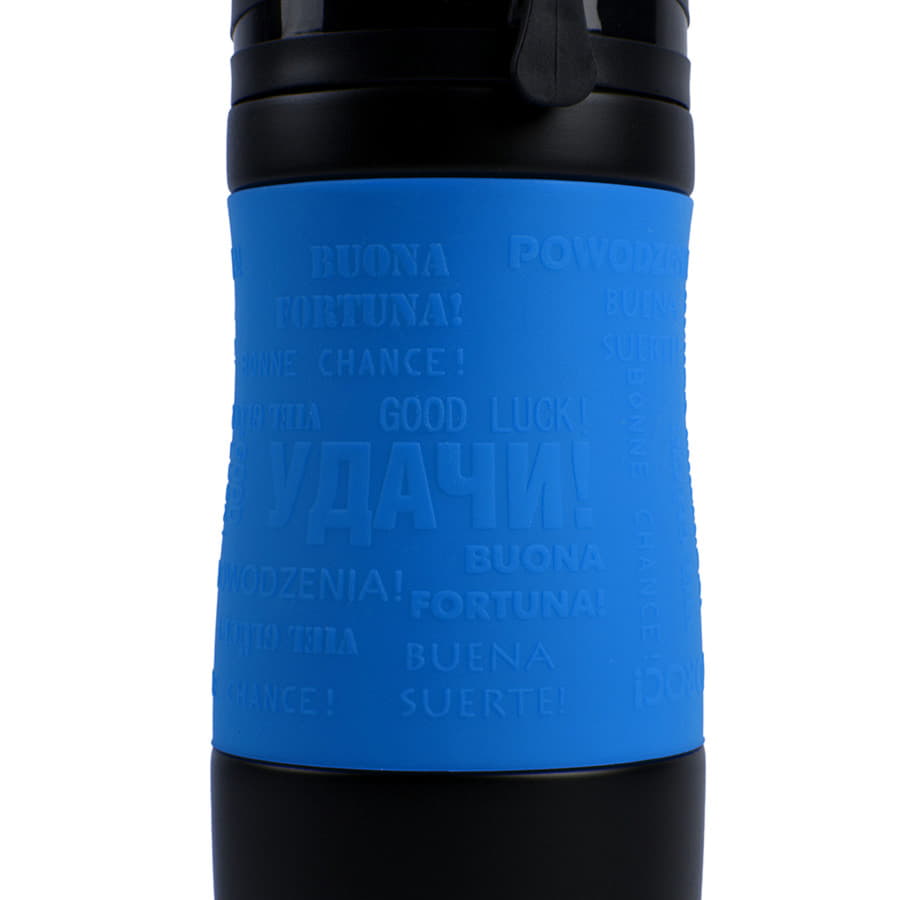 Термокружка вакуумная "УДАЧА", синий, черный-3