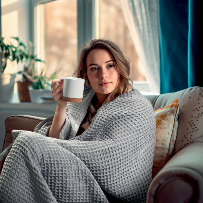 Плед вафельный, бежевый-3