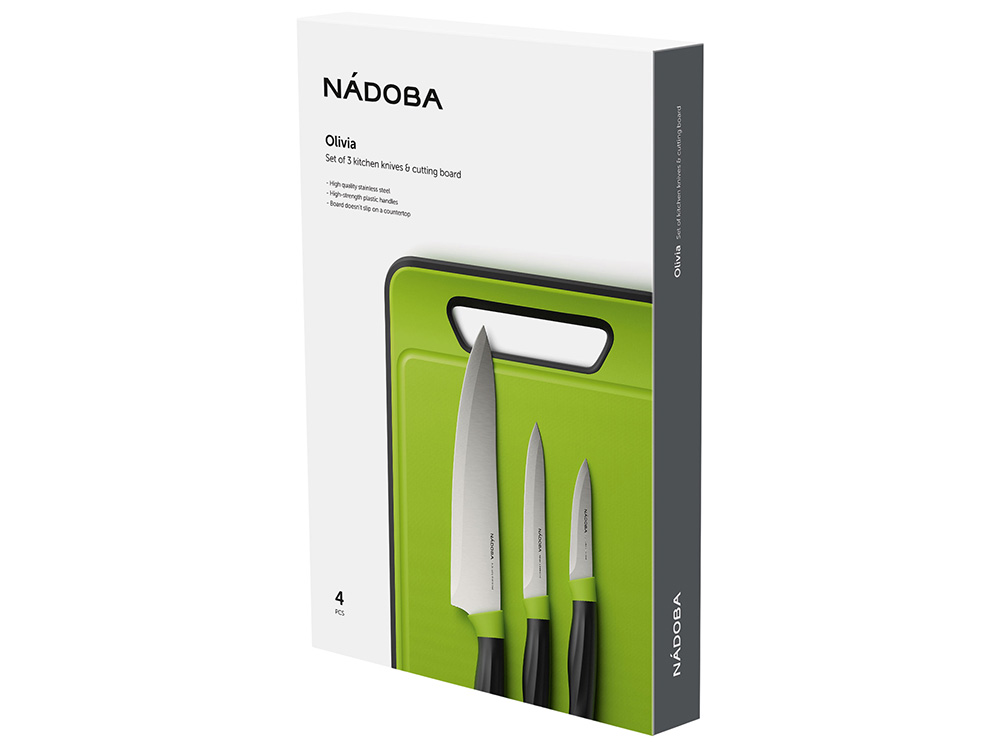 Набор из 3 ножей с пластиковой разделочной доской, NADOBA, серия OLIVIA-1