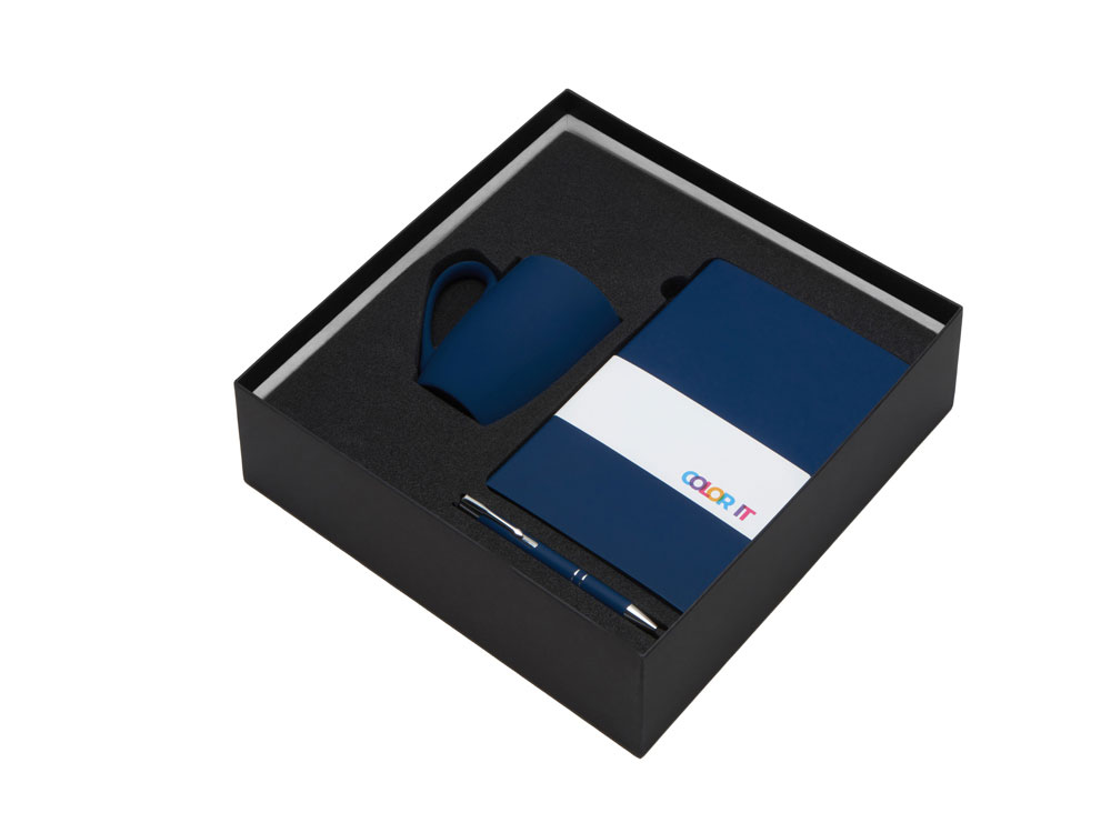 Подарочный набор с блокнотом С1, металлической ручкой и кружкой, темно-синий-1