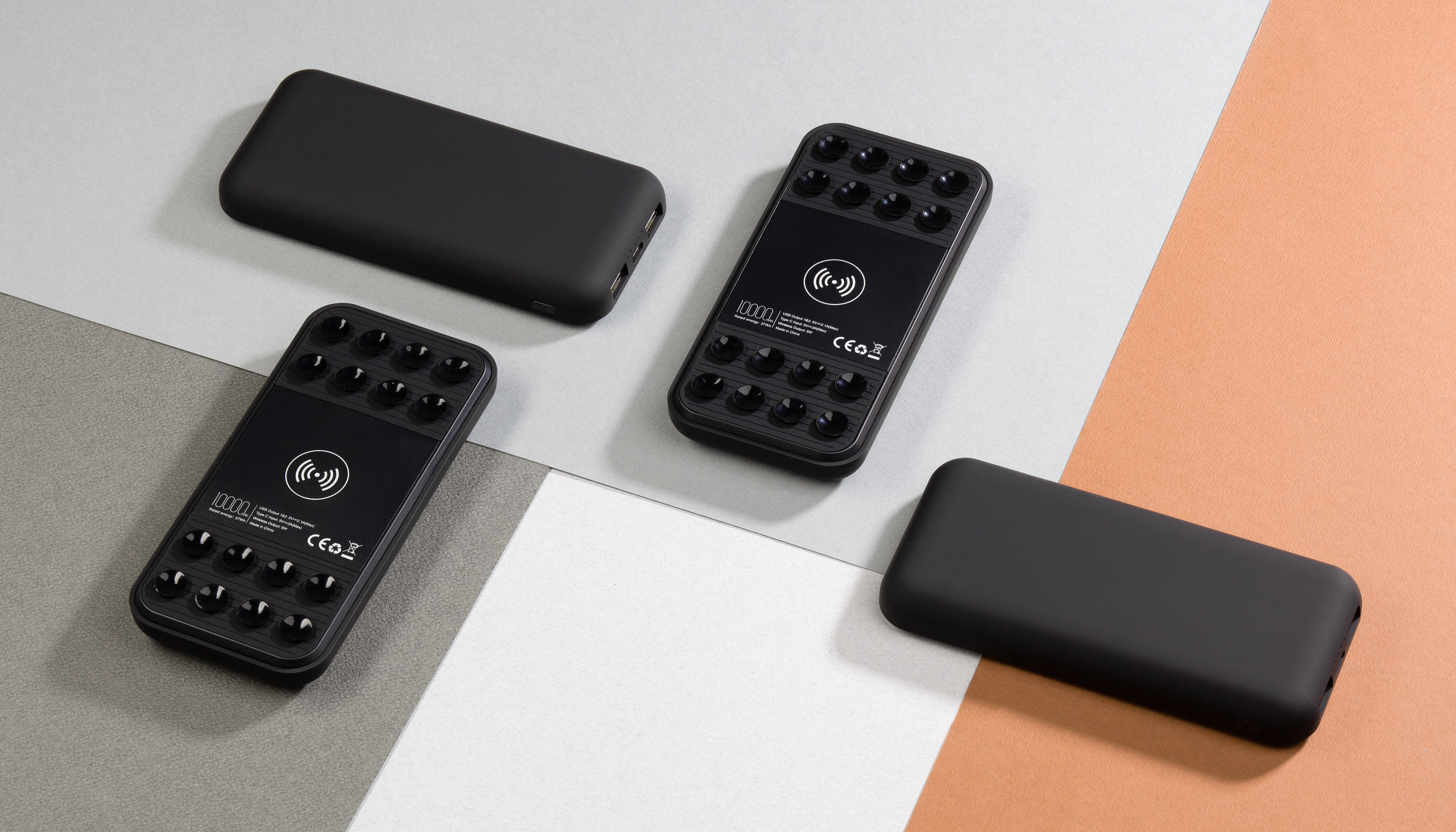 Беспроводное зарядное устройство "Sticky SOFTTOUCH", 10000 mAh с подсветкой логотипа и присосками-6