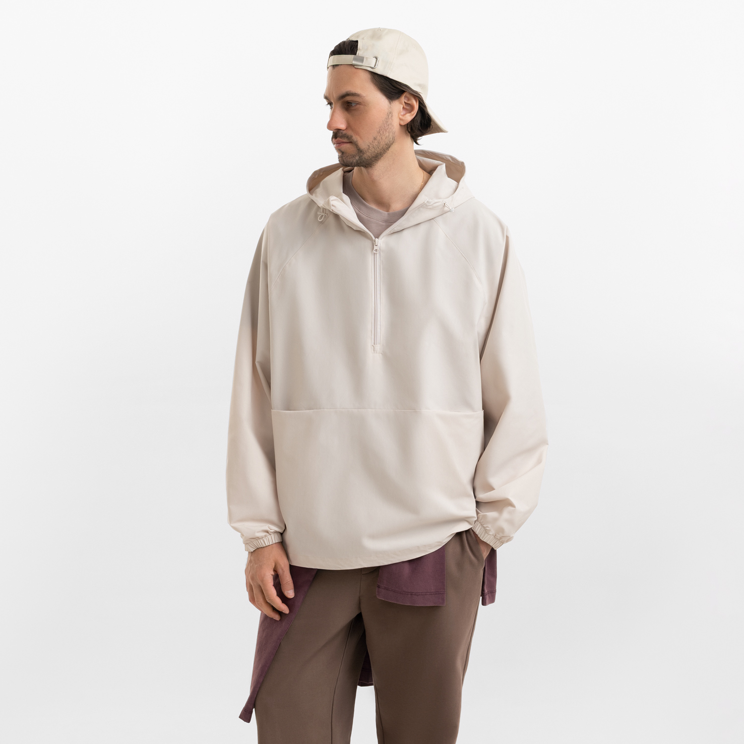 Ветровка (анорак) оверсайз унисекс Риссман (Rissman), бежевая-0