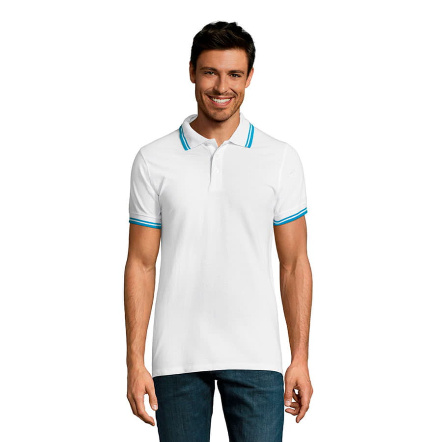 Поло мужское PASADENA MEN 200, белый, голубой-1