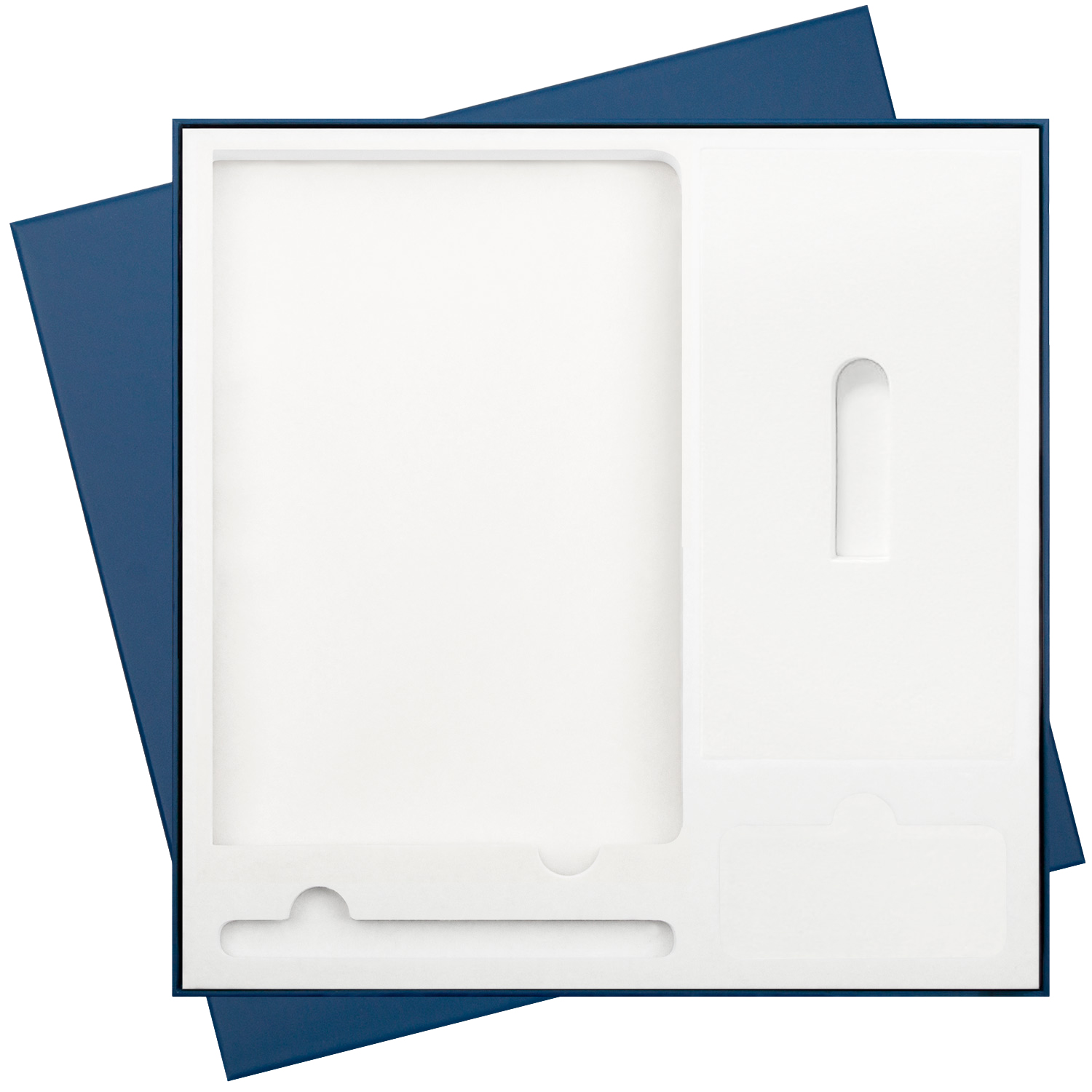 Подарочная коробка с ложементом для ежедневника, ручки и аккумулятора, синяя (под съемные ложементы)-7