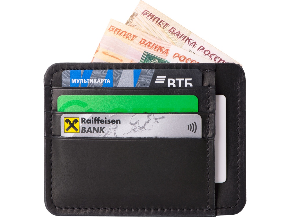 Картхолдер кожаный для автодокументов, черный-6