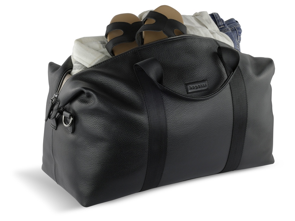 Сумка дорожная BUGATTI Elsa, чёрная, воловья кожа/полиэстер, 47х22х24 см-10