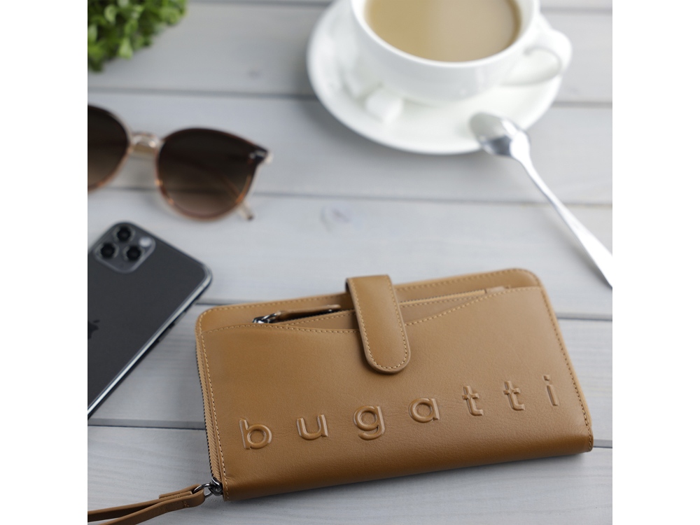 Кошелёк женский BUGATTI Daphne с ключницей, коньячный цвет, воловья кожа/полиэстер, 19х3х11 см-6