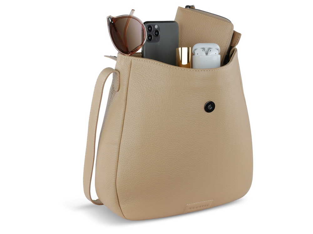 Сумка женская BUGATTI Elsa, песочного цвета, воловья кожа/полиэстер, 29х8х27 см-9