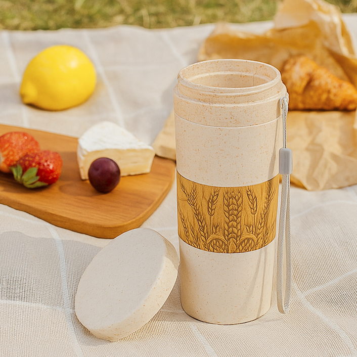 Термостакан с двойной стенкой Tender из пшеничного волокна, Бежевый-6