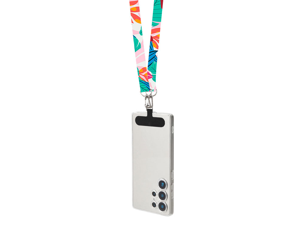 Ланъярд 2 см под сублимацию с 2-мя трендовыми карабинами и узким держателем для телефона из ПЭ, серебристый-4