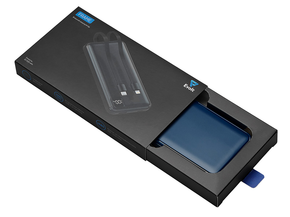Внешний аккумулятор со встроенными кабелями Фрэйм, 10000мач, темно-синий-5