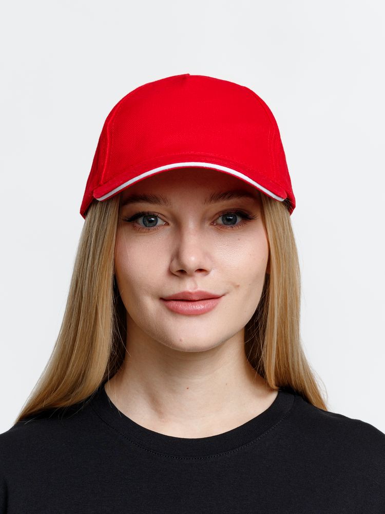 Бейсболка Long Beach, красная с белым-4
