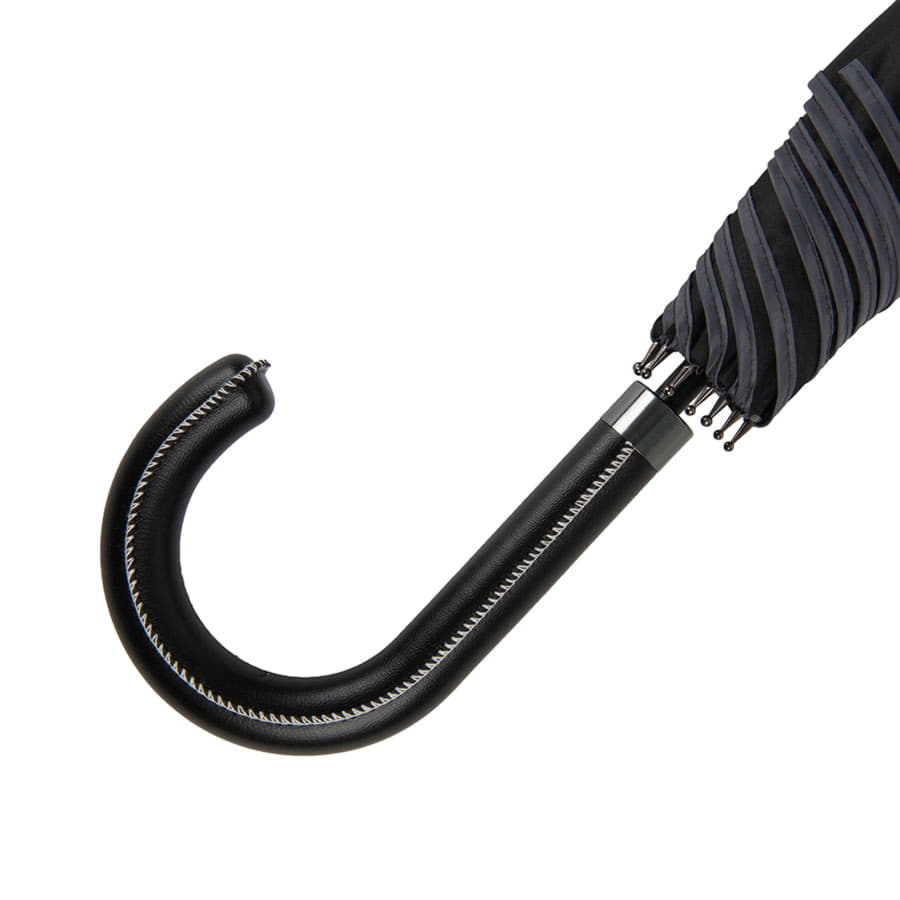 Зонт-трость OXFORD с ручкой из искусственной кожи ,чёрный, полуавтомат, 100% полиэстер, черный-2