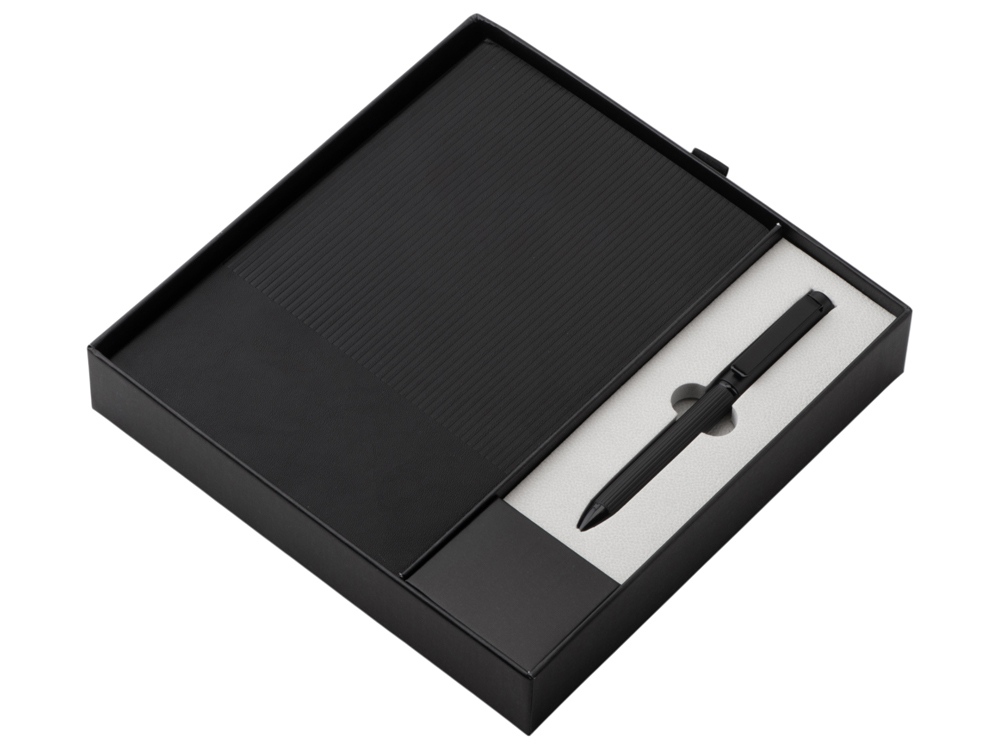 Набор блокнот в гибкой обложке А5 и металлическая шариковая ручка Nabokov, черный-1