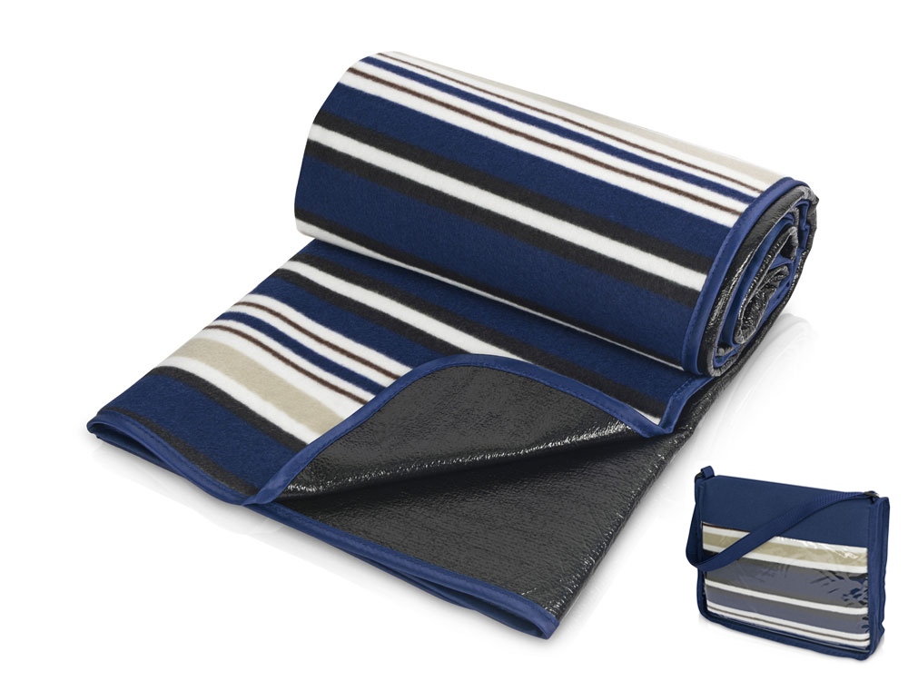 Плед в полоску в сумке Junket, синий-0