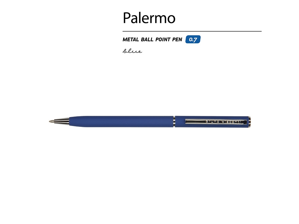 Ручка шариковая автоматическая BrunoVisconti® PALERMO цвет корпуса синий, soft-touch, 0.7 мм-1