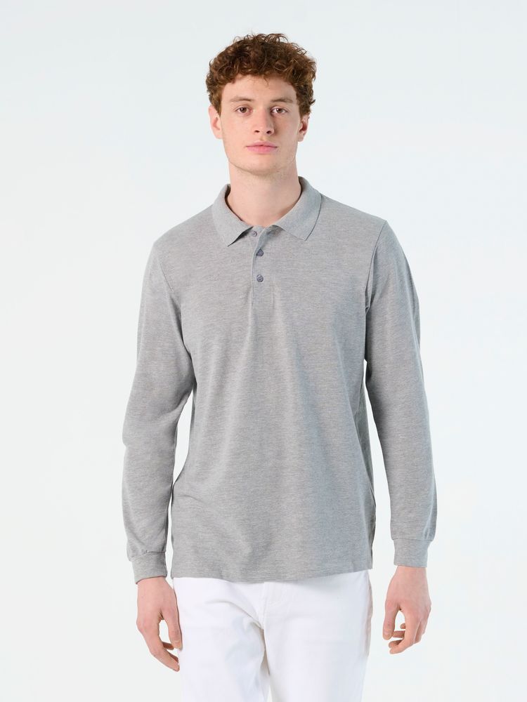 Рубашка поло мужская с длинным рукавом Star 170, серый меланж-3