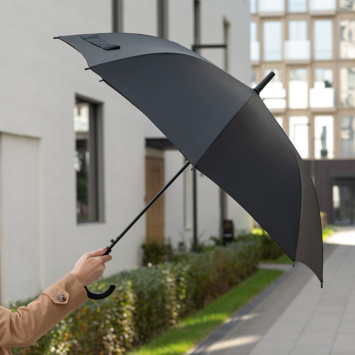 Зонт-трость Бергвинд (Bergwind), черный-8