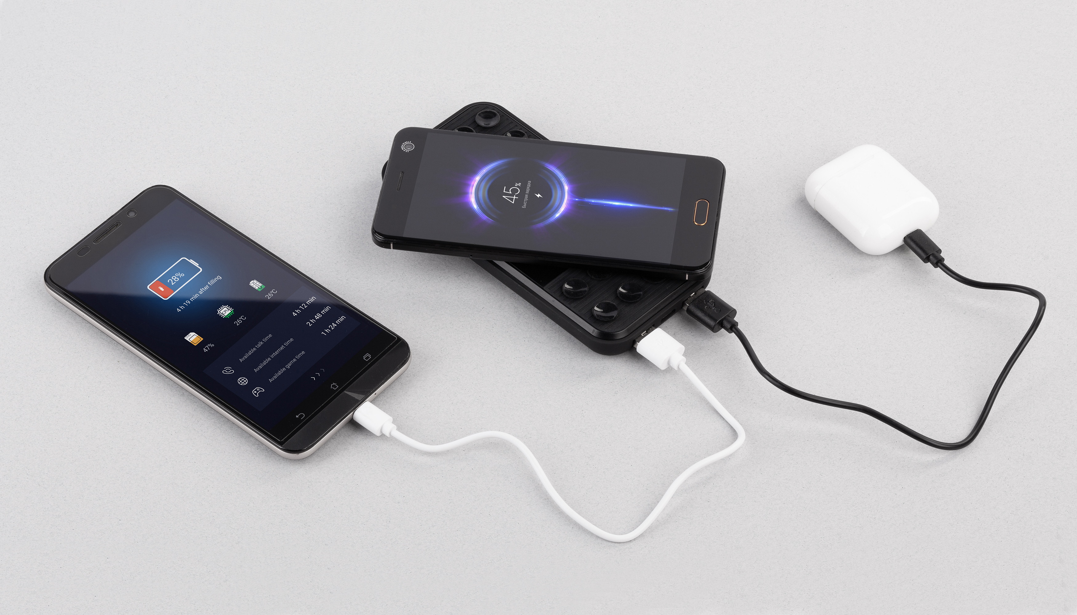 Беспроводное зарядное устройство "Sticky SOFTTOUCH", 10000 mAh с подсветкой логотипа и присосками-1