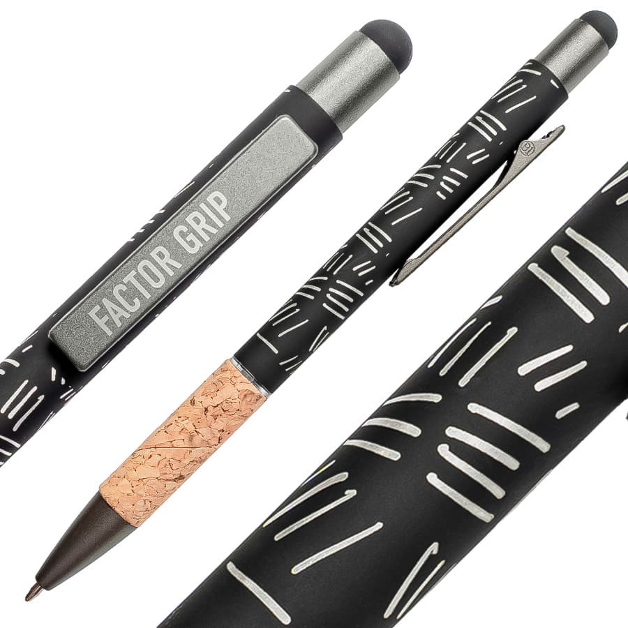 Ручка шариковая FACTOR GRIP со стилусом, черный, бежевый-1