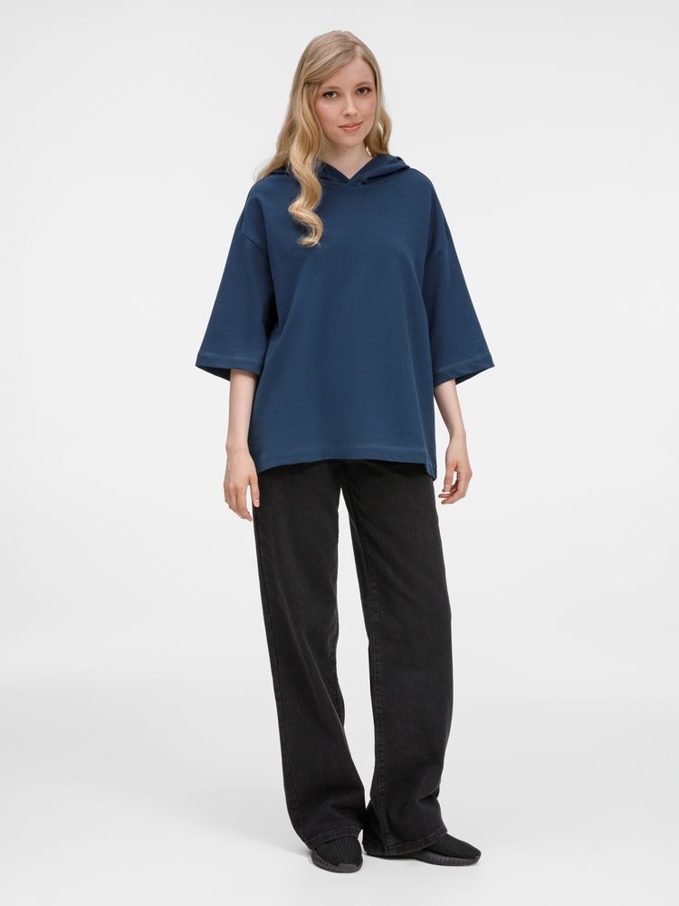 Футболка оверсайз унисекс с капюшоном Neofit, темно-синяя-7