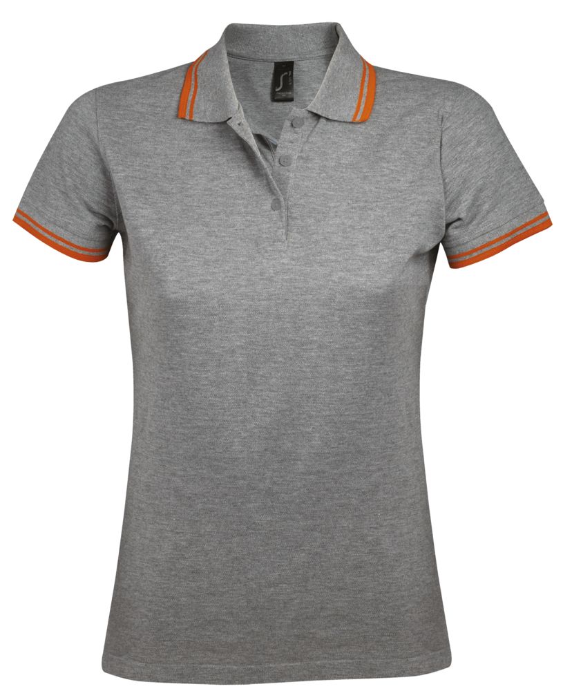 Рубашка поло женская Pasadena Women 200 с контрастной отделкой, серый меланж с оранжевым-1