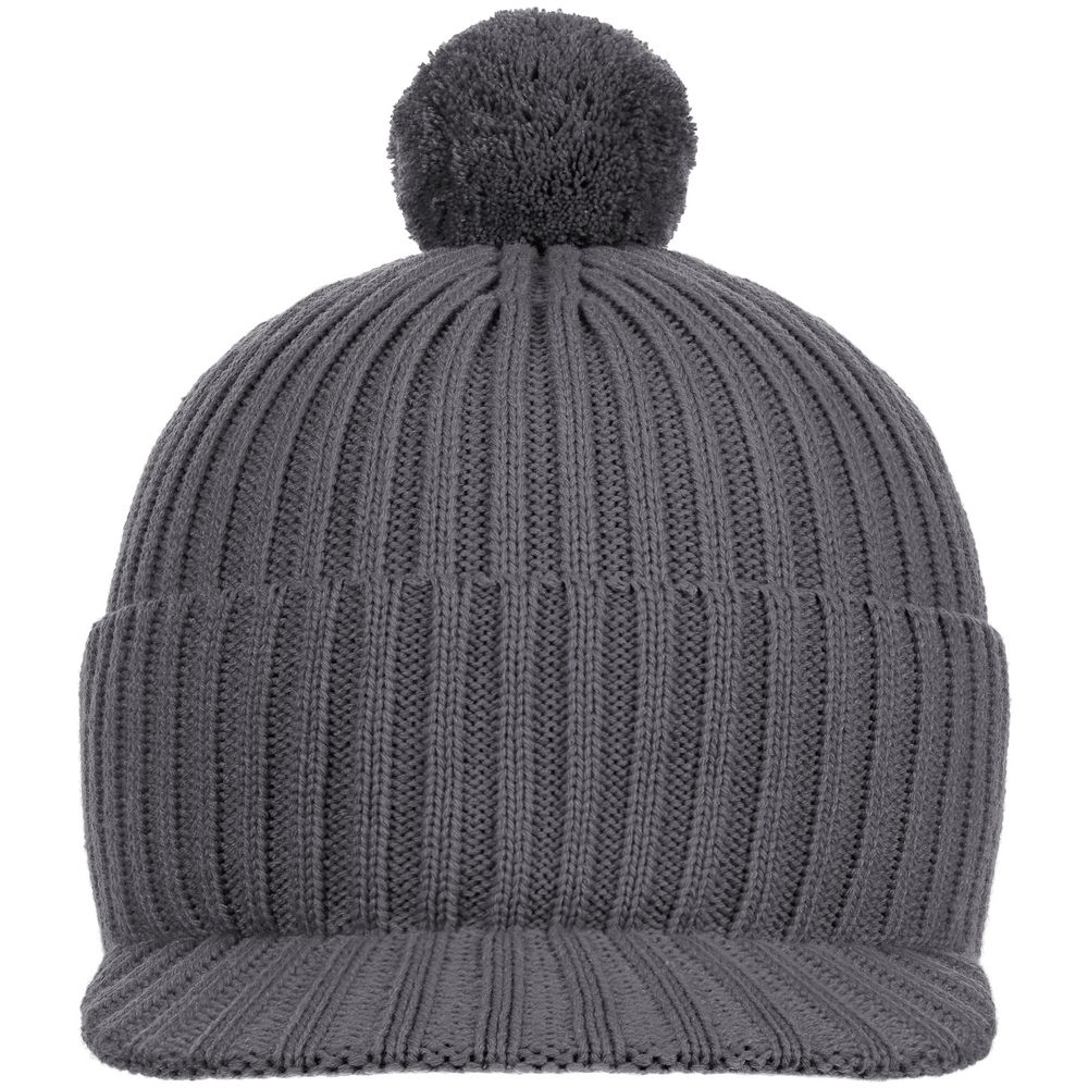 Вязаная шапка с козырьком Peaky, серая (антрацит)-3