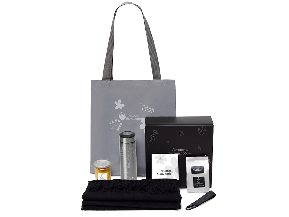 Подарочный набор Re:f. Walk с палантином, шоппером и термосом, черный-0