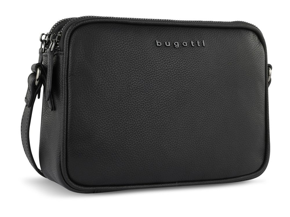 Сумка кросс-боди женская BUGATTI Bella, чёрная, воловья кожа/полиэстер, 22х6х15,5 см-0