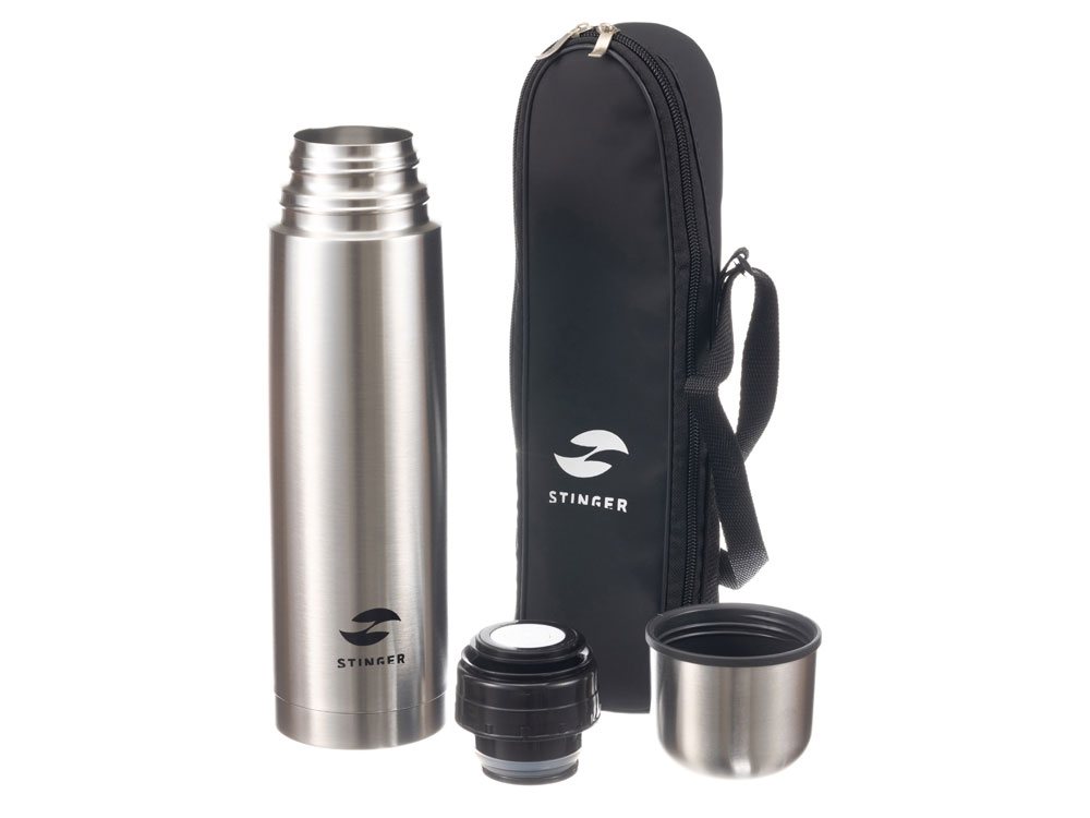 Термос Stinger с чехлом, 0,8 л, узкий, нержавеющая сталь, серебристый, 8,1 x 8,1 x 29,1 см-2