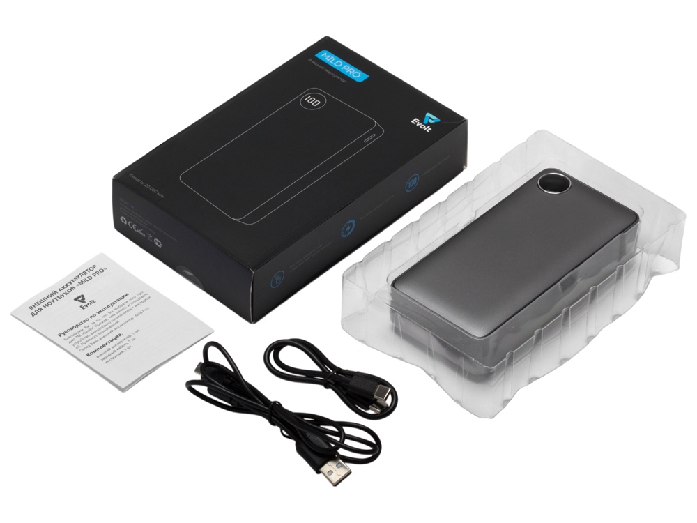 Внешний аккумулятор Mild Pro c быстрой зарядкой QC/PD, 20 000 mAh, серый-7