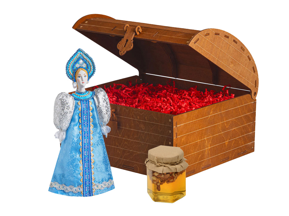 Подарочный набор: кукла фарфоровая, мед, голубой-0