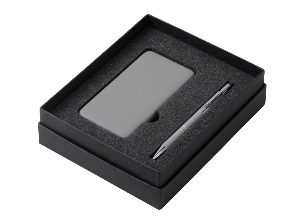 Подарочный набор c ручкой и повербанком 5000 mAh, серый-1