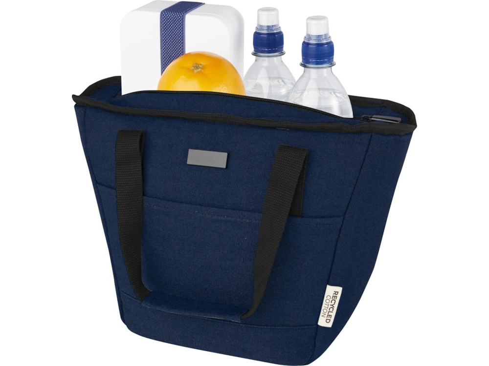 Пищевая сумка-холодильник Joey из брезента, переработанного по стандарту GRS, объемом 6 л на 9 банок, темно-синий-3