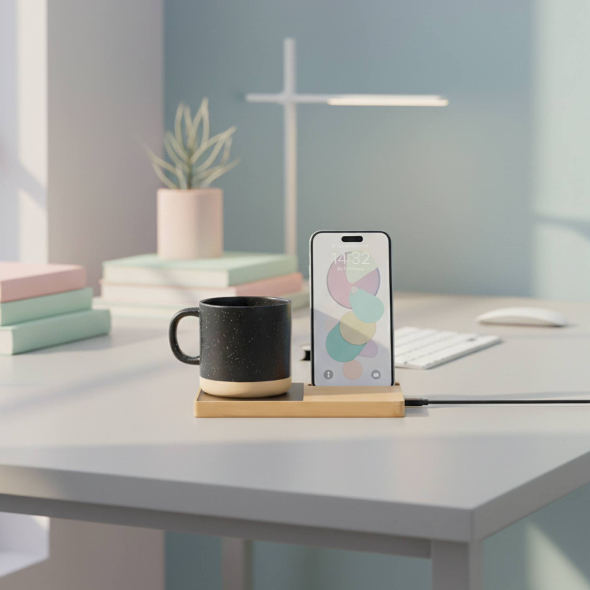 Зарядное устройство Allow c беспроводной зарядкой и функцией подогрева, Светло-коричневый-1